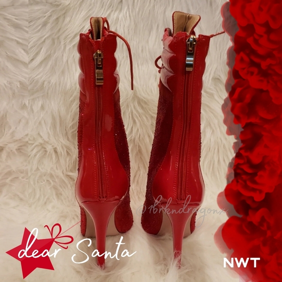 NWT HOLIDAY RIBBON RED CHRISTMAS BOOTIES Rose Red Dress Boots - Picture 11 of 16